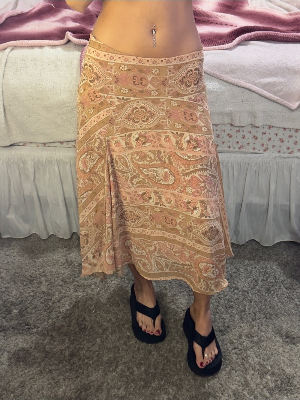 Y2K Peach Paisley Midi Skirt - Women